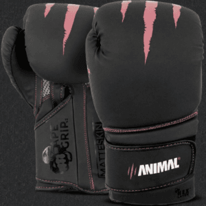 Predator Series pink accent 10oz girls boxing gloves shown upright displaying front and palm profiles.