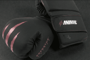 Close-up of the Predator Series pink accent 10oz ladies boxing gloves showing claw-mark detailing.