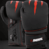 Predator Series boxing gloves in red accent, 14oz, displayed upright showing front and palm profiles.