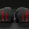 Predator Series red accent 14oz boxing gloves shown from the knuckle front angle.