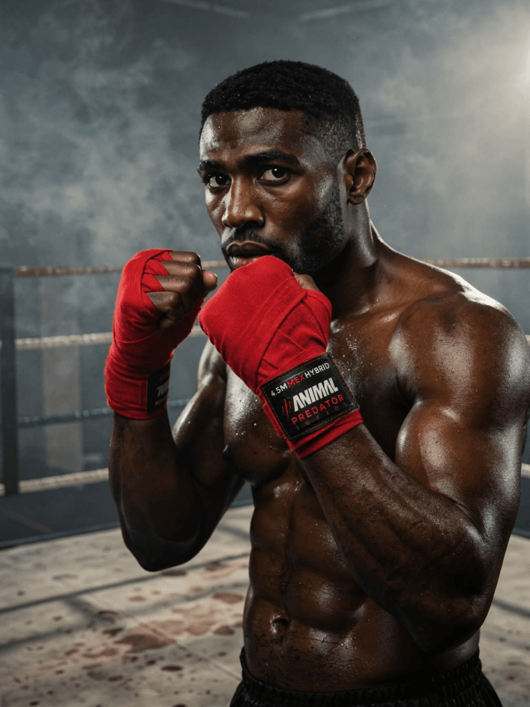 Predator Series Hand Wraps – Secure Support for Training Animal Athletics Predator Series red hand wraps worn during boxing training