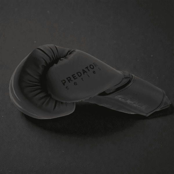 Side profile of the Predator Series black accent boxing glove showing the Predator Series branding.