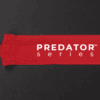 Predator Series red boxing hand wrap laid out long on a dark textured surface with thumb loop visible.